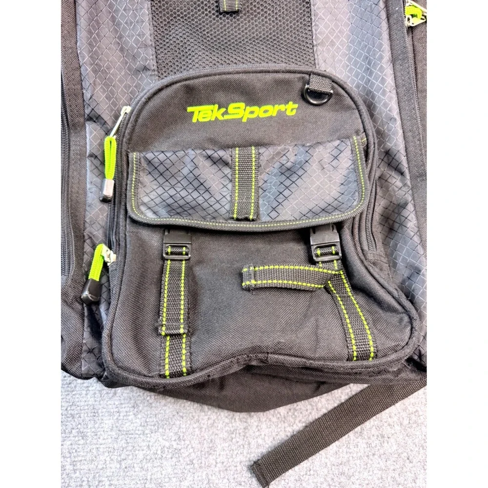 TekSport Backpack Black Neon Green Multi-Pocket Travel School Bag Utility Hiking